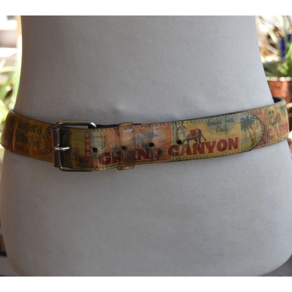 Y2K Hologram Travel Postcard Belt Size L Route 66 Americana Novelty